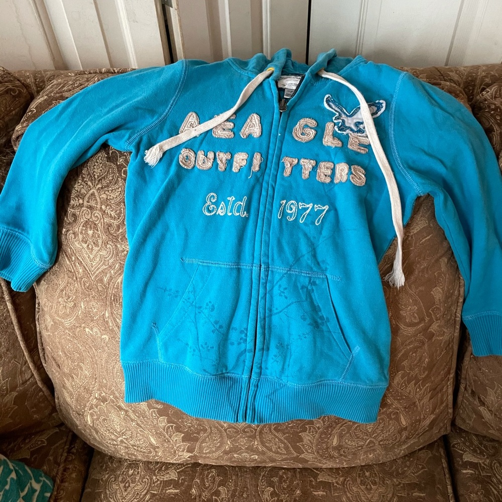Small American eagle 3/4 sleeve zip up blue